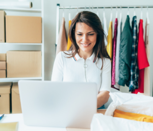 small business owner working on her laptop