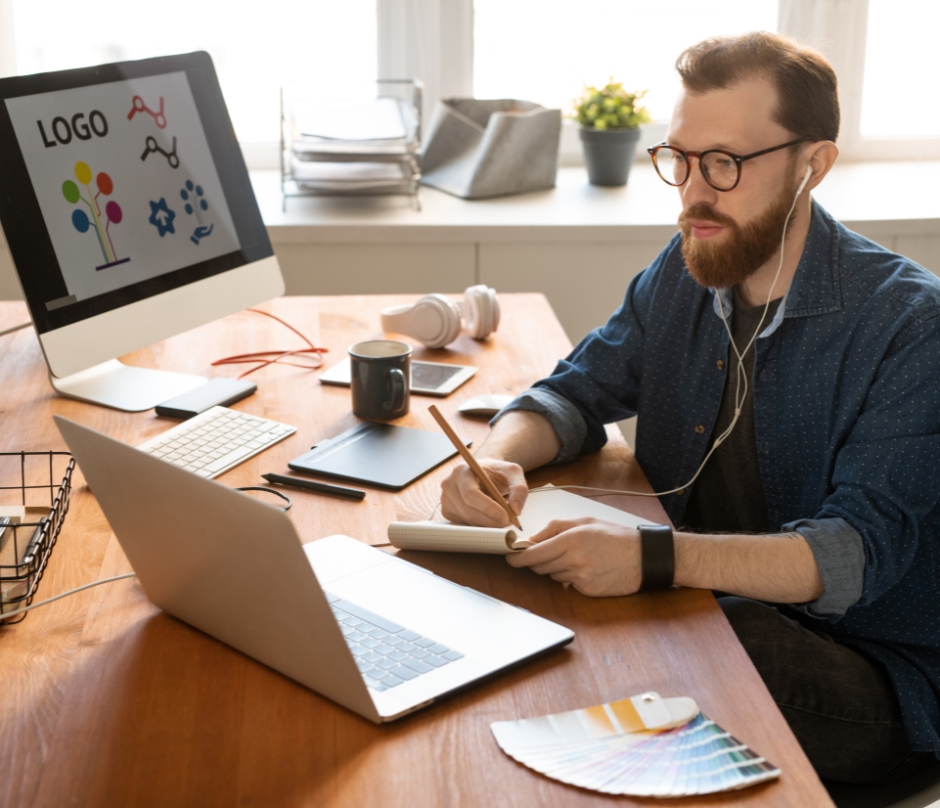 the graphic designer designing a business logo