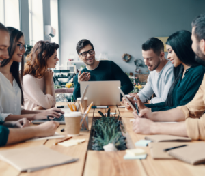 marketing team having a meeting about animation